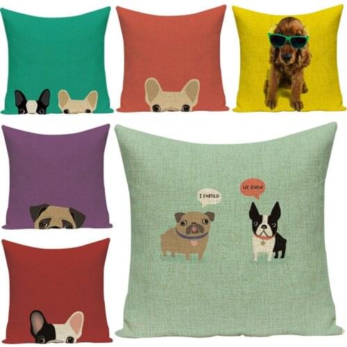 Animal French bulldog pug cushion cover colorful and lovely linen-cotton pillow cover decorated car sofa bedroom cushion cover