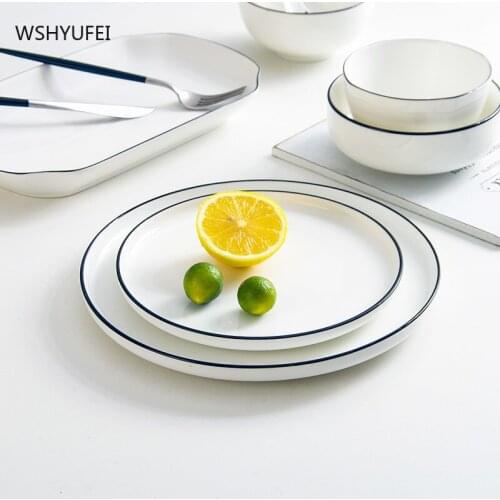 Black line ceramic plate European-style dinner plate with tableware creative household kitchen tableware dishes kitchen plates