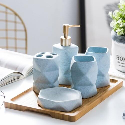 Nordic Style Bathroom Six-Piece Bathroom Soap Dispenser Toothbrush Holder Mouthwash Cup Soap Dish Bathroom Accessory Set Base
