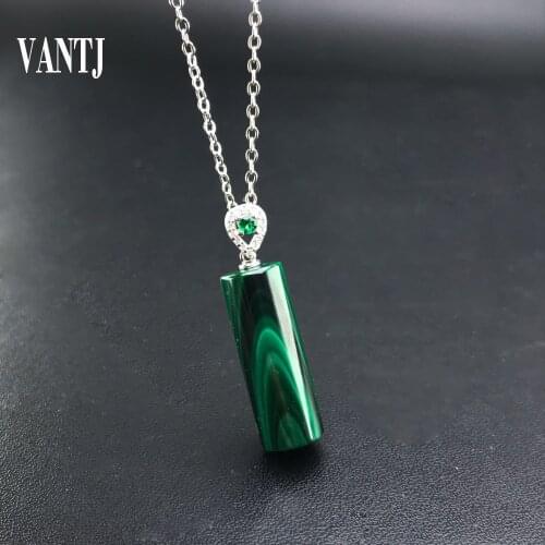 VANTJ Natural Malachite Pendant Sterling 925 Silver Elegant Necklace for Women Lady Jewelry Wedding Party Gift