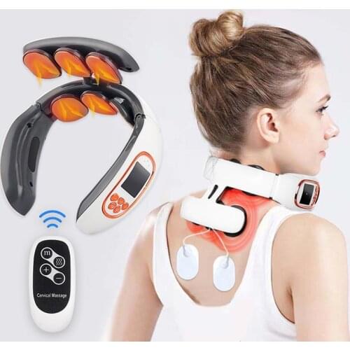 6 Heads Electric Neck and Back Pulse Massager with Heat Pain Relief Relaxation TENS Cervical Massager with Remote Control Wirele