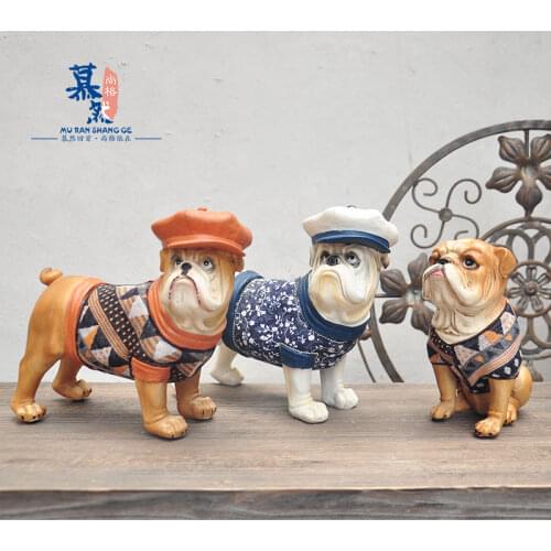 EUROPEAN PUG BULLDOG ORNAMENT COFFEE SHOP DECORATION ANIMAL RESIN CRAFT KID GIFT