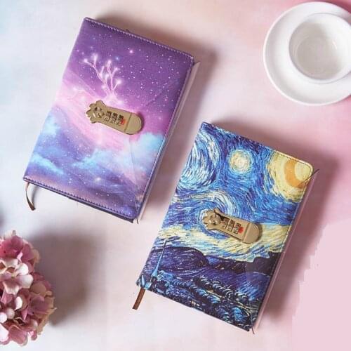 A5 Planner Starry Sky Codebook And Journals Password Agenda Office Bussiness Diary With Lock Notebooks School Supplies