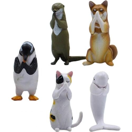 5Pcs Statue Doll Palms Together Pose Collectible Realistic Praying Dog Cat Series Action Figures Desktop Decor Display Mold