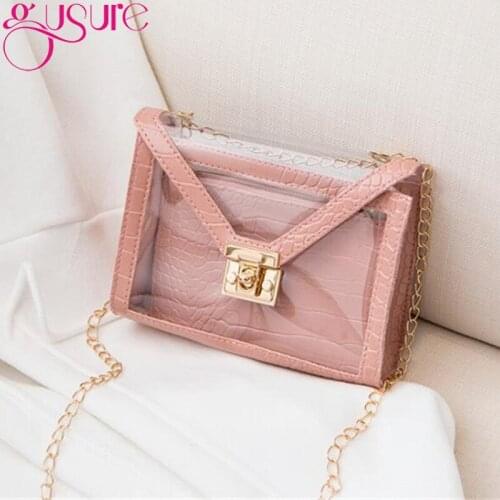 Gusure Flap Women Crossbody Messenger Bags Chian Shoulder Transparent PVC Ladies Mini Crocodile pattern Handbag Purses
