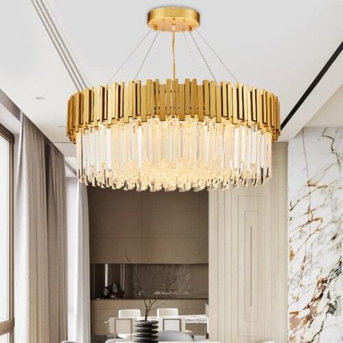 60CM Stainless Steel Crystal Chandelier Postmodern Light Round Golden LED Chandelier Crystal for Dinning Room Lustre Lighting