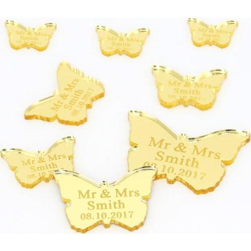 60Pcs Personalized Laser Engraved Names & Date Butterfly Gift Tags Baptism Birthday Baby Shower Wedding Party Table Decor Favors