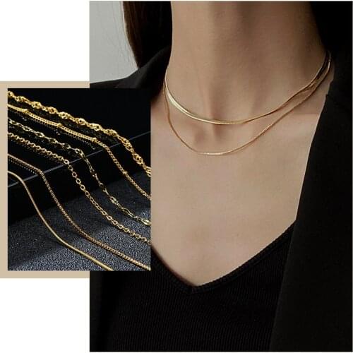 Delicate Thin Snake Box Singapore O Chain Choker Necklaces for Women Gold Color Stainless Steel Collar Gifts Jewelry 40-45cm