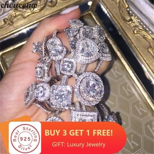 Choucong 50 Styles Promise Ring 100% Real 925 Sterling Silver AAAAA cz Engagement Wedding Band Rings For Women Party Jewelry