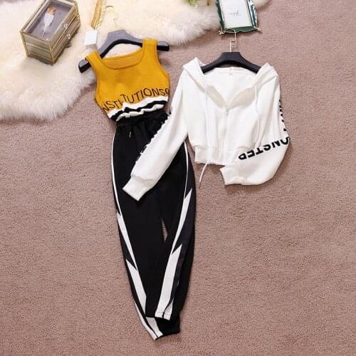 3 Pieces Set Spring Autumn Women High Waist Streetwear Cargo Pants Suit Set Outfit Harajuku Long Sleeve 2021 Trousers Set New