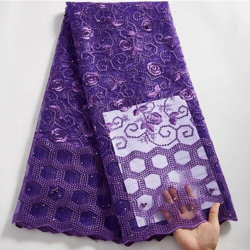 SJD LACE Purple African Lace Fabric 2021 New French Tulle Lace Flowers Sewing Embroidery Nigerian Fabric For Women Dresses A2500