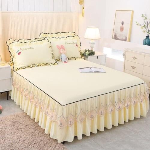 Cilected 3Pcs/Set INS Lace Bed Skirt Embroidered Pillowcase Korean Breathable Non-Slip Bedspread Mattress Protection Cover Decor