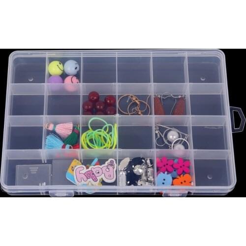 Hot Sale 24 Slots Adjustable Jewelry Storage Box Case Craft Organizer Beads Multi Grids Transparent Plastic Storage Box Portable