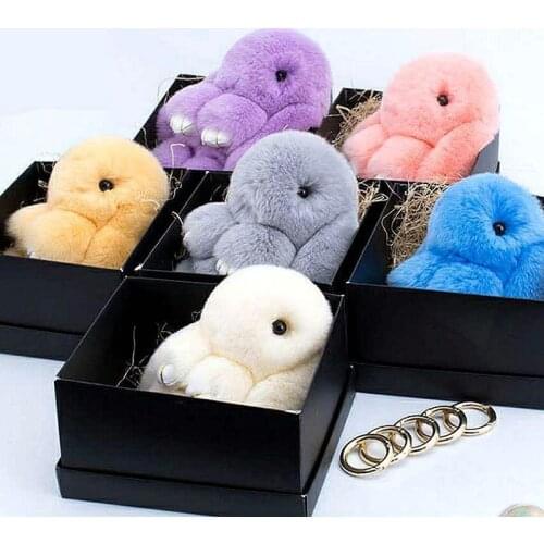 Mini Animal Rabbit Keychains For Womens Charm Bag Holder Fluffy Luxury Rabbit Fur Keyring Car Pendant Retail Wholesale Chains