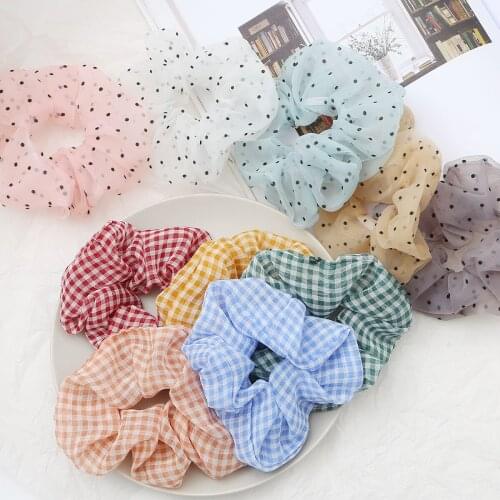 Fashion Scrunchie Stretch Headband Dot Plaid Scrunchies Women Elastic Hair Bands Girls Hair Ties Striped Hair Accessories