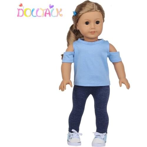 18 Inch Fashion Doll Clothes Lotus Leaf Shoulder Shirt+ Jeans Fit Baby New Bron American And 43cm Rebron Doll Toys For Girls
