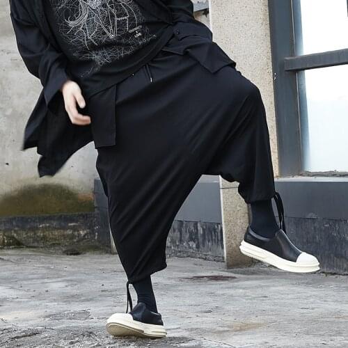 Mens nine minute pants spring/summer fashion Yamamoto wind dark black men low crotch baggy pants small leg pants