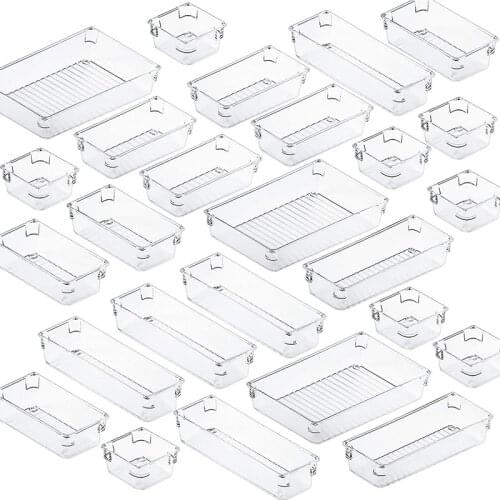 26Pcs Clear Drawer Organizers Set 4 Size Drawer Tray Dividers Organizers Versatile Kitchen Utensil Bathroom Office