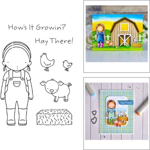 2020 New Sentiment Words Clear Stamps Set Animals Pig and Chick Farm Girl Metal Cutting Dies Scrapbooking For Crafts Card Making