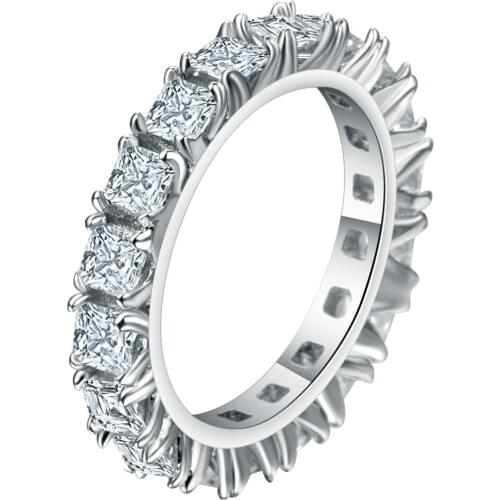 Full Small White Cubic Zirconia Bead Wedding Bands Ring Silver Color Classic Micro Pave Womens Party Cocktail Finger Ring