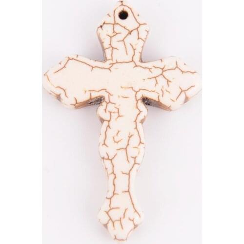 Natural Stone Red Green Cream-coloured Howlite Cross Shape Pendant Necklace for Women Men Healing Jewelry Three Choices D547
