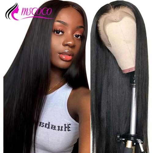 Mscoco Straight Lace Front Wig Pre Plucked 360 Lace Frontal Wig 200 250 Density Lace Wig Brazilian Lace Front Human Hair Wigs