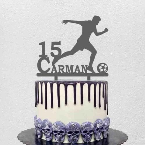 Personalized Football Cake Topper Custom Name Age Man Playing Football Silhouette Football Player Party Cake Decoration Topper