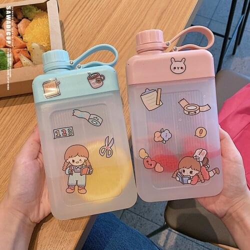 Portable Fall Proof Outdoor Kettle Leak-Proof Primary School Student Drinking Glass with Stickers Cute Bottle
