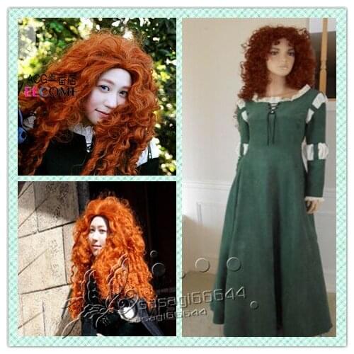 Princess Brave Merida Cosplay Halloween Costume Dress Gown Adult Costume include the wig