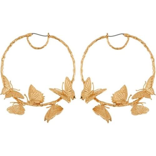 SRCOI Alloy Butterfly Earrings Hoops Exaggerated Creative Gold Round Circle Luxurious Huggie Womens Hoop Earrings Bohemian New