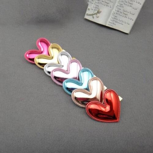 4Pcs Glitter PU Leather Heart Hair Clip Girl Hairpin Kid Birthday Party Barrette Christmas gifts for the children the girls