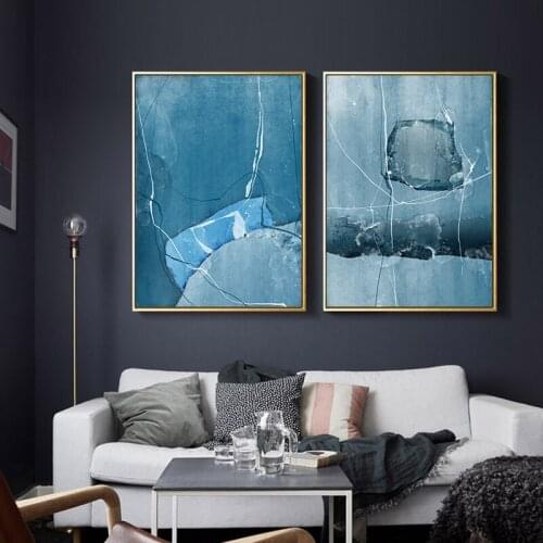 Nordic Abstract Color Line Blue Canvas Painting Poster And Print Unique Decor Wall Art Pictures For Living Room Bedroom
