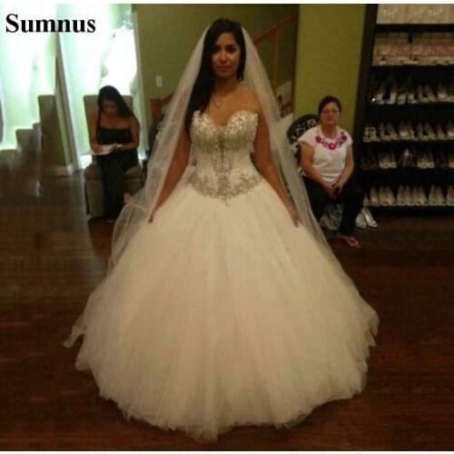 Sumnus Vestido De Noiva Sparkle Wedding Dresses 2021 Crystal Plus Size Ball Gown Bridal Dress Princess Robe De Mariee