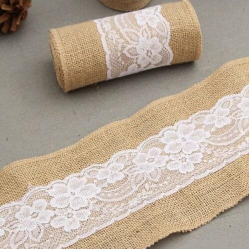 T3EC Jute Burlap Roll With White Lace Vintage Decorative Craft Ribbon Table Sash Decor For Chair Wedding Home