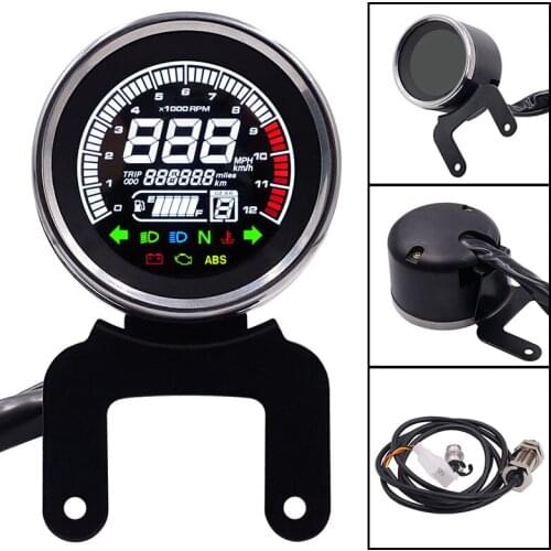 12V Universal Tachometer Speedometer Odometer Fuel Gauge Meter LCD Indicator Round Blue Light Digital Motorcycle Accessories