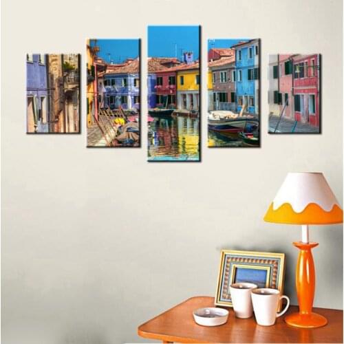 Venice Colorful House Gondola Boat Painting Print HD Photo Canvas Wall Art for Home Room Office Decor Fashion Gift Large Picture