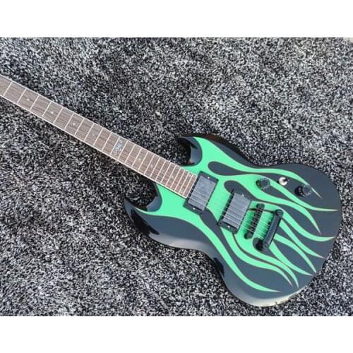 High quality green water grass pattern electric guitar, new black bright paint, free transportation