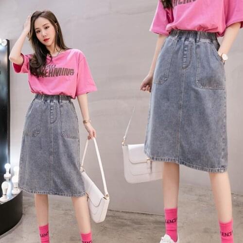 Split Denim Midi Plus Size Oversized 5Xl Large Korean Fashion High-Waisted Vintage Summer WomenS Clothing Skirt Vetement 2021
