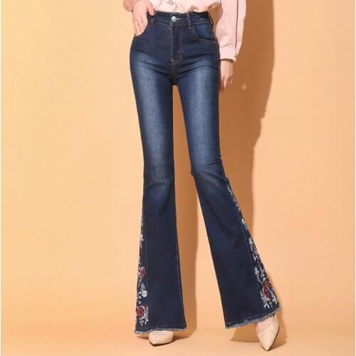 Embroidery Stretching Flare Jeans Women Stretching High-waisted Bell-Bottoms Jeans For Girls Trousers for women Jeans