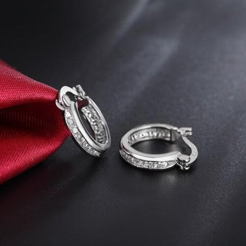 925 Sterling Silver Hoop Earrings Korean Fashion Earrings Single Row Zircon Earrings For Women Jewelry Party Gift