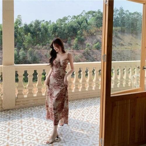 French Retro Elegant Strap Dress Women Sweet Temperament Sexy Party Midi Dress Bandage Casual Summer Clothes 2021 New Ropa Mujer