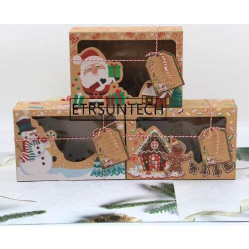 120pcs Christmas Cake Food Kraft Paper Box Christmas Xmas Party Candy Gift Packing Box with Clear Window