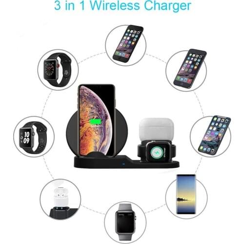3in1 Wireless Charger for iphone11 for AirPods Pro Fast Charging 10W Station Built-in smart indicator Fast Wireless Charger 20j8