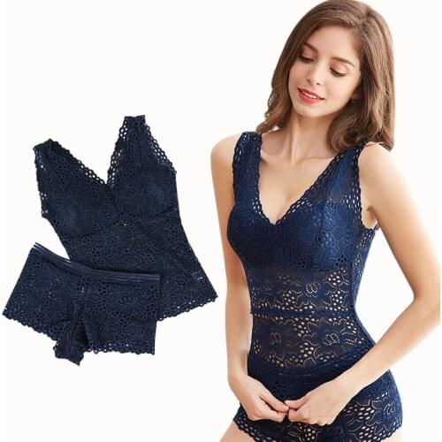 Push Up Seamless Embroidery Bra Lace Sexy Bra Set Wire Free Lingerie Transparent Female Underwear Set Women