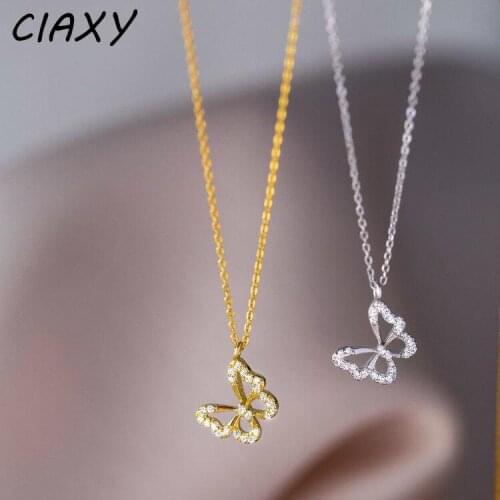 CIAXY 925 Sterling Silver Full Zircon Hollow Butterfly Choker Necklace Female Pendant Clavicle Chain Luxury Party Jewelry Gift