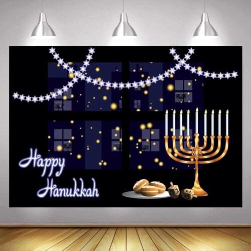 Chanukah Photo Backdrop Happy Holiday Party Hashanah Photography Background Menora Jewish Candle Decoration Hanukkah Banner