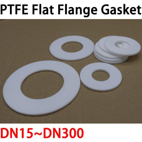 DN15 ~ DN 300 PTFE Flat Flange Gasket Thickness 3mm O Ring Seal Spacer Oil Resistance Washer Round Shape White