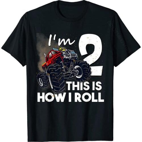 2nd Birthday T Shirt Boy Monster Truck 2 Years Old Gift Normal T Shirts For Men Cotton Tops Tees Party Fitted