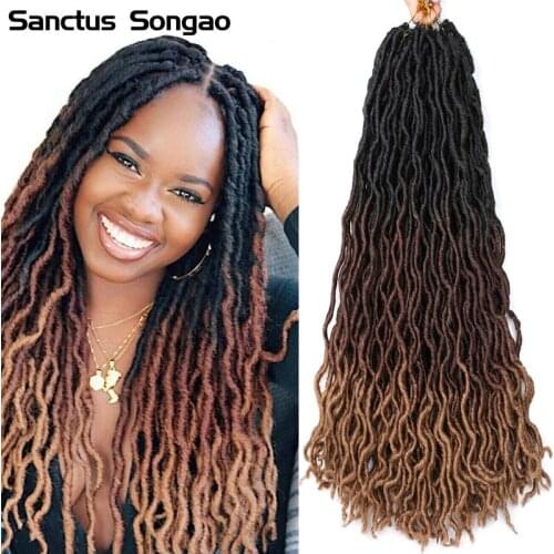 Naturel Loks Faux Locs Crochet Hair Ombre Curly Braiding Hair Synthetic Hair Extensions Goddess Faux Locs 18 inch 24 Strands/Pcs