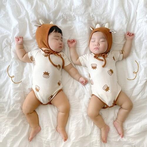 MILANCEL 2021 Summer New Baby Bodysuit Cotton Toddler Outfits Short Sleeve Infant Clothes with Hat